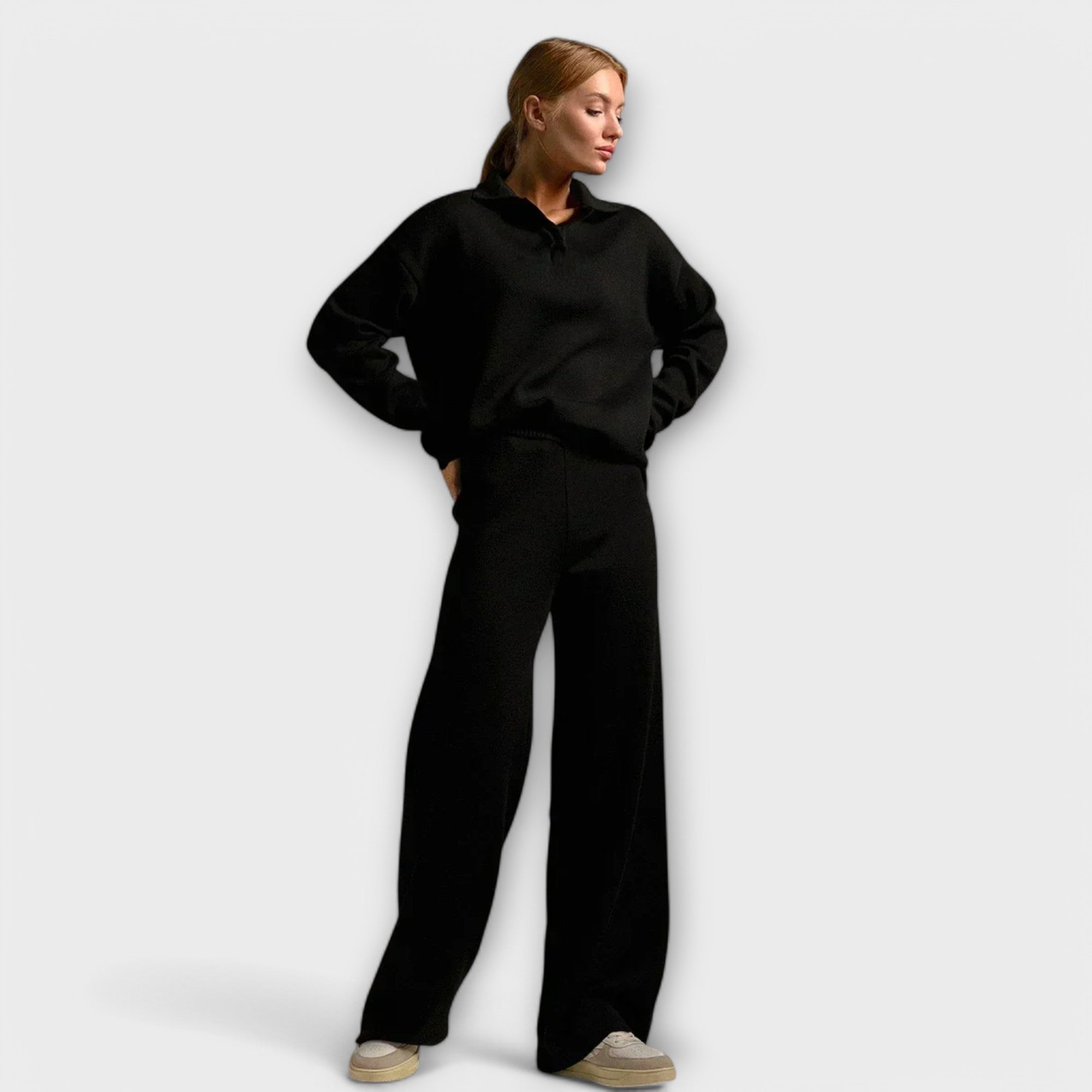 Ladies' knit set with wide pants and loose sweater