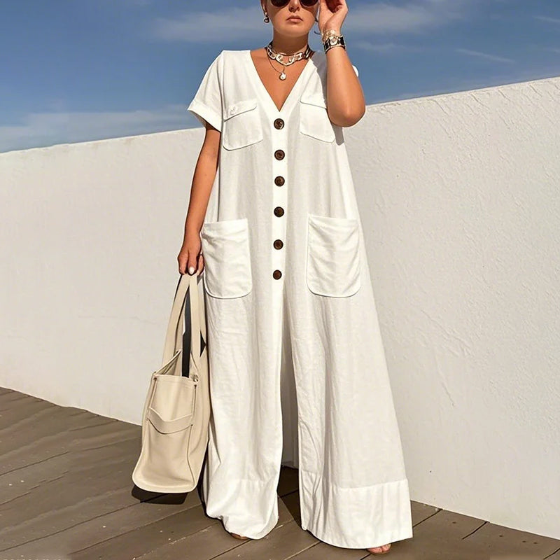 Serelina™ | Button-Front Wide-Leg Jumpsuit