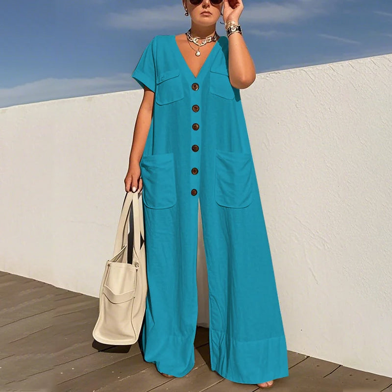 Serelina™ | Button-Front Wide-Leg Jumpsuit