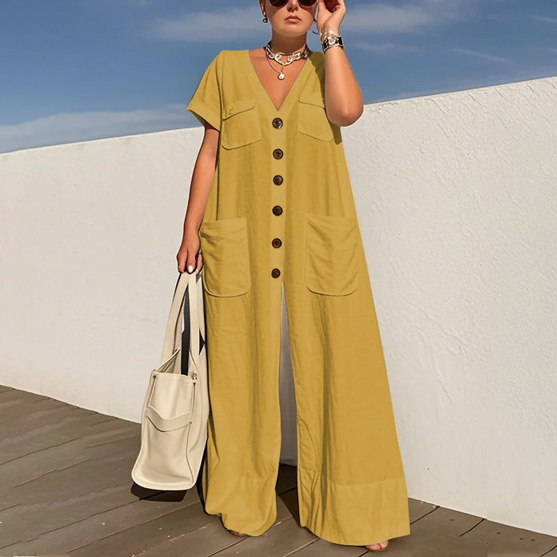 Serelina™ | Button-Front Wide-Leg Jumpsuit