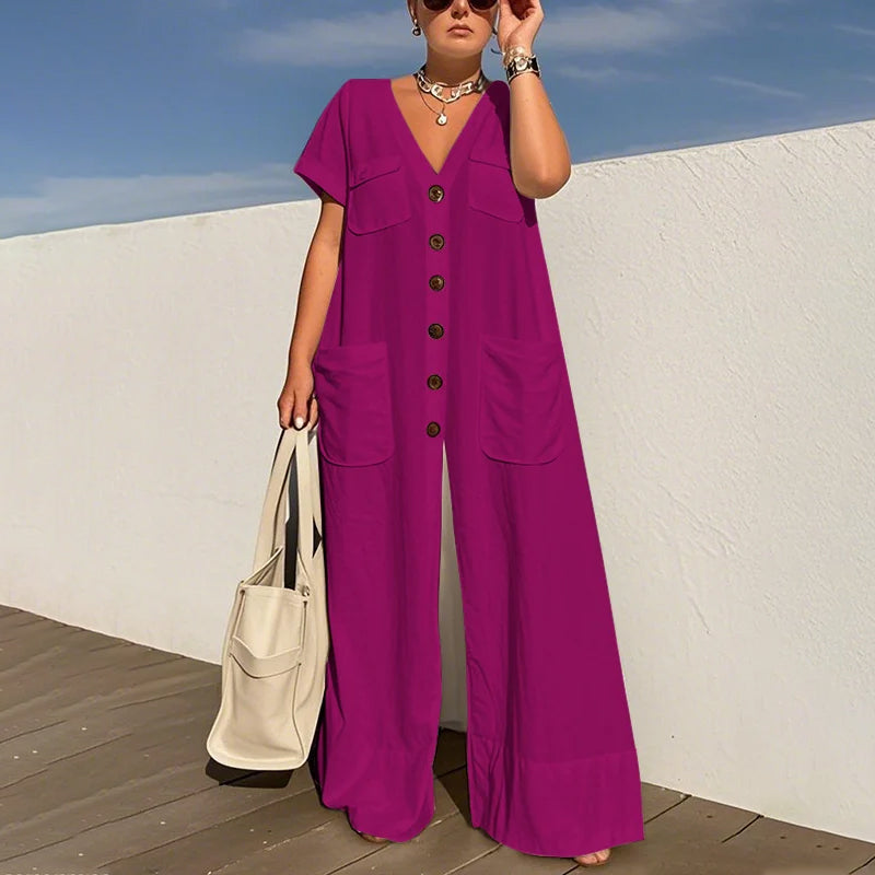 Serelina™ | Button-Front Wide-Leg Jumpsuit