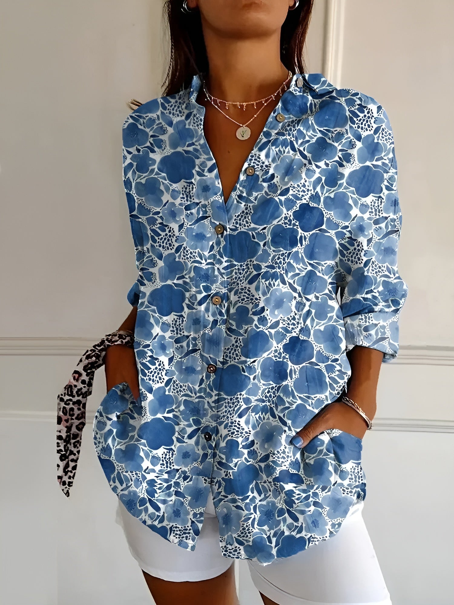 Averine™ | Floral Button-Front Blouse