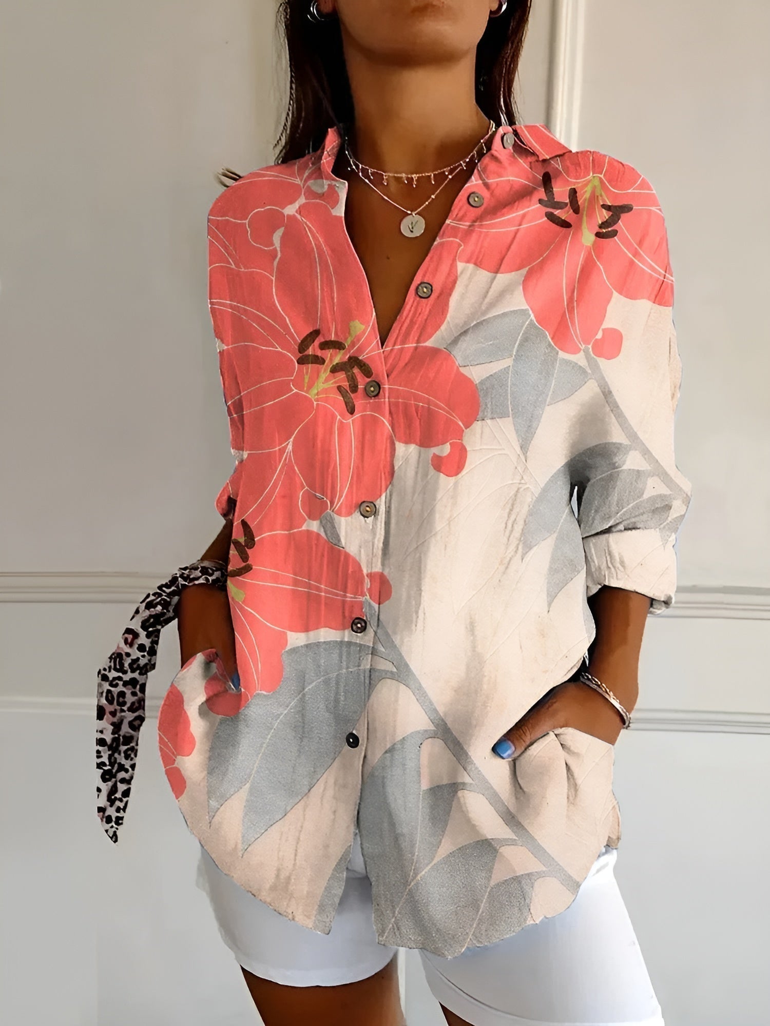 Averine™ | Floral Button-Front Blouse