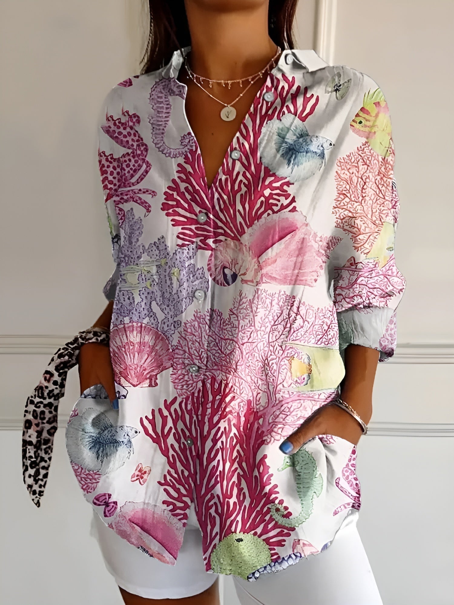 Averine™ | Floral Button-Front Blouse