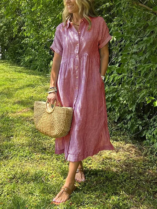 Meredith™ | Striped Button-Up Midi Dress