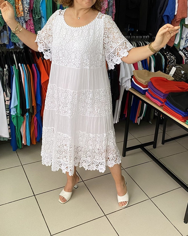 Helen™ | Lace Panel Midi Dress