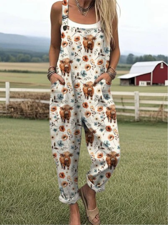 Melanie™ | Highland Cow Print Jumpsuit
