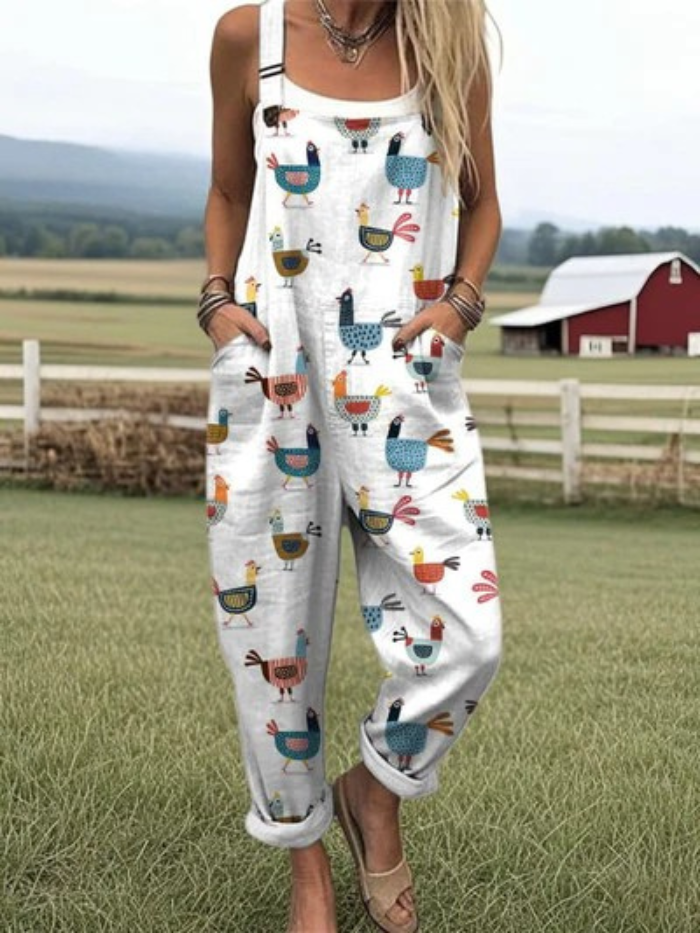 Molly™ | Playful Chicken Print Jumpsuit