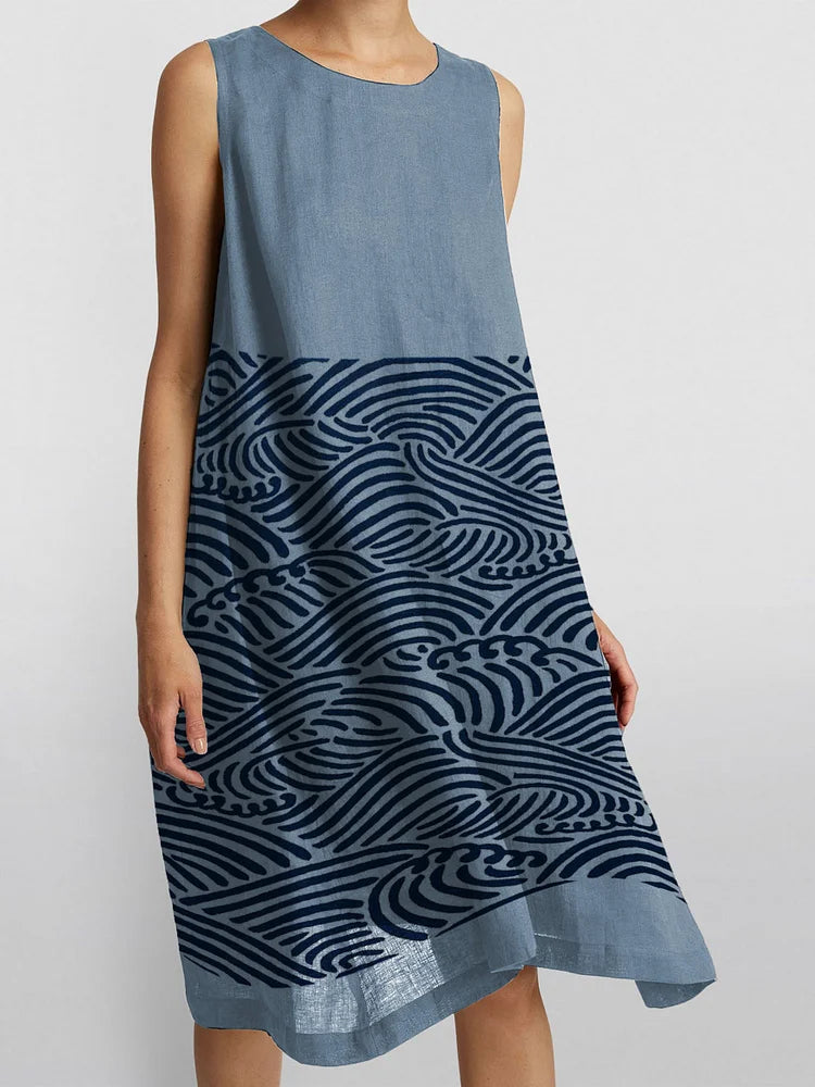 Denise™ | Sleeveless Wave Print Dress