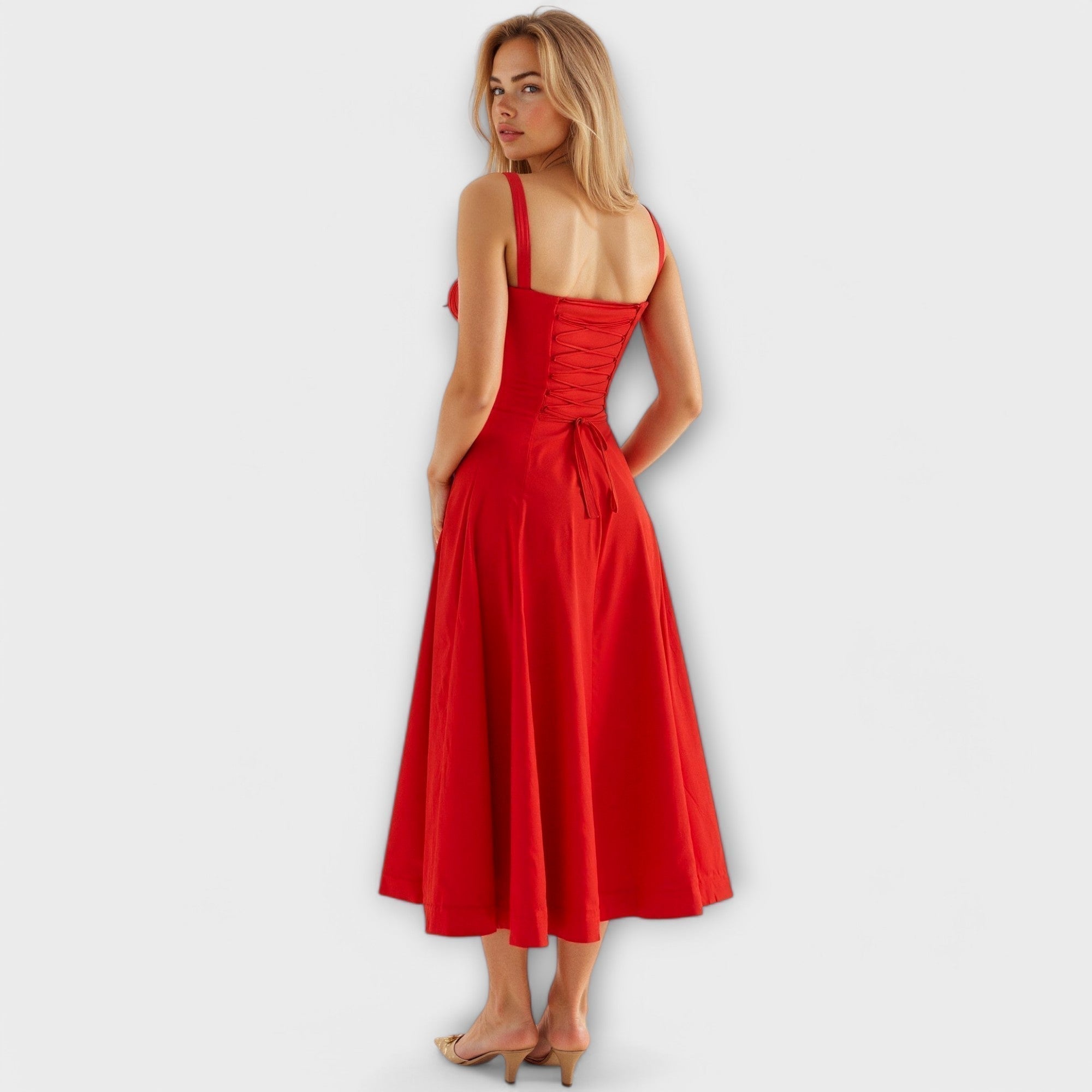 Dress with V-neck. Elegant summer dress