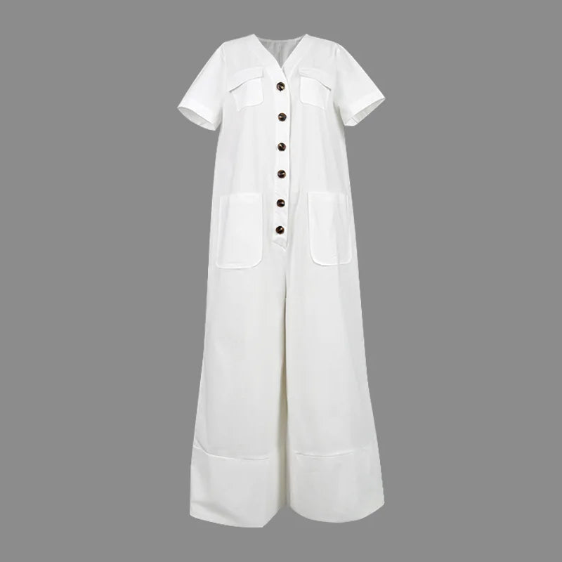 Serelina™ | Button-Front Wide-Leg Jumpsuit