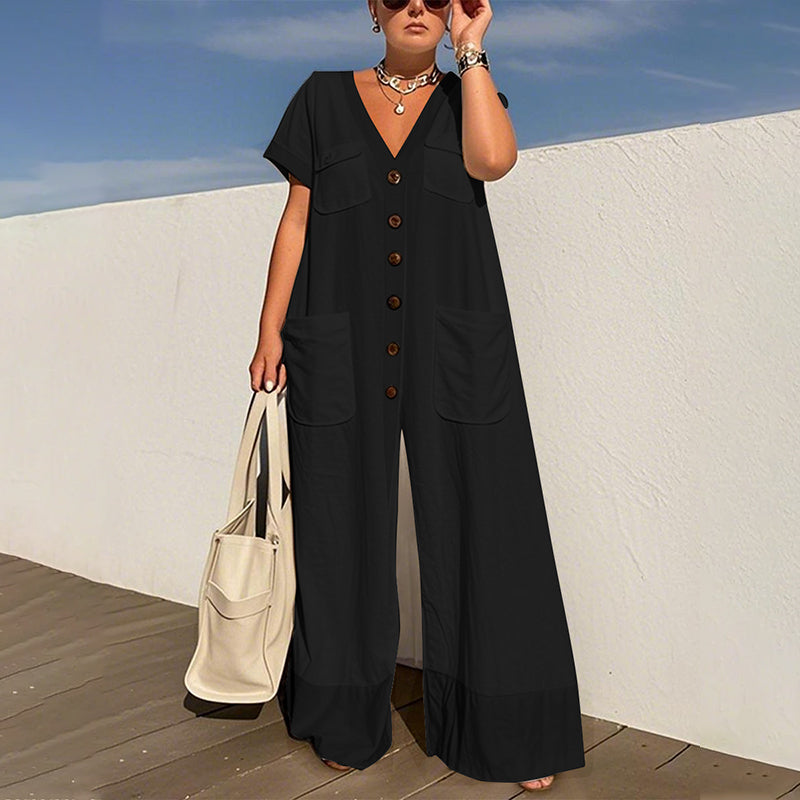 Serelina™ | Button-Front Wide-Leg Jumpsuit