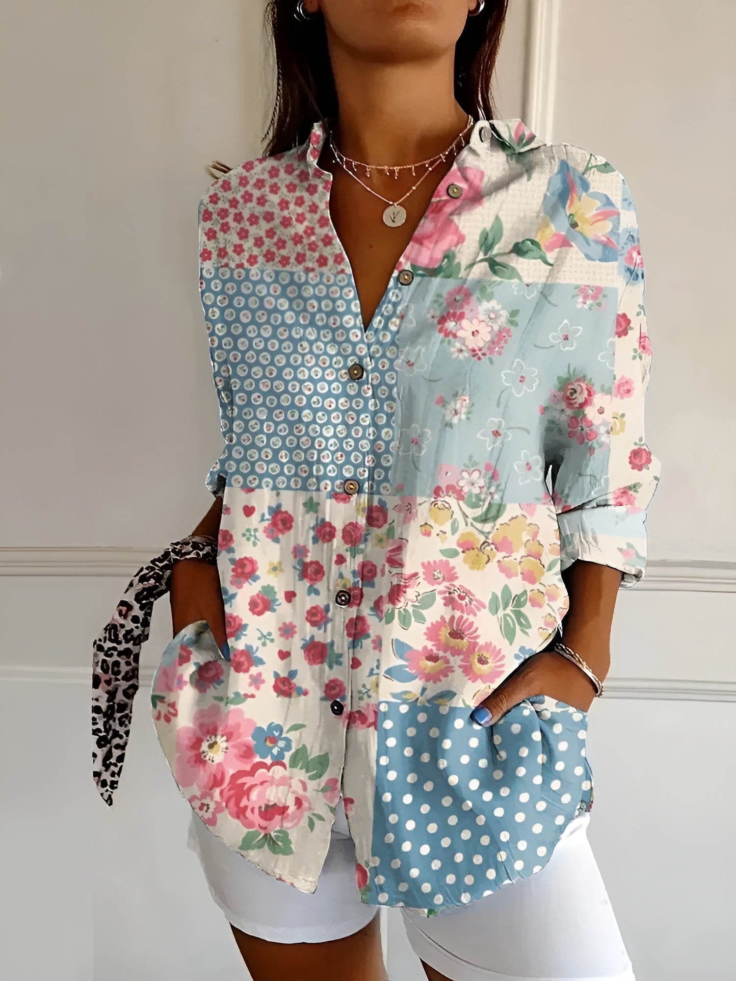Averine™ | Floral Button-Front Blouse